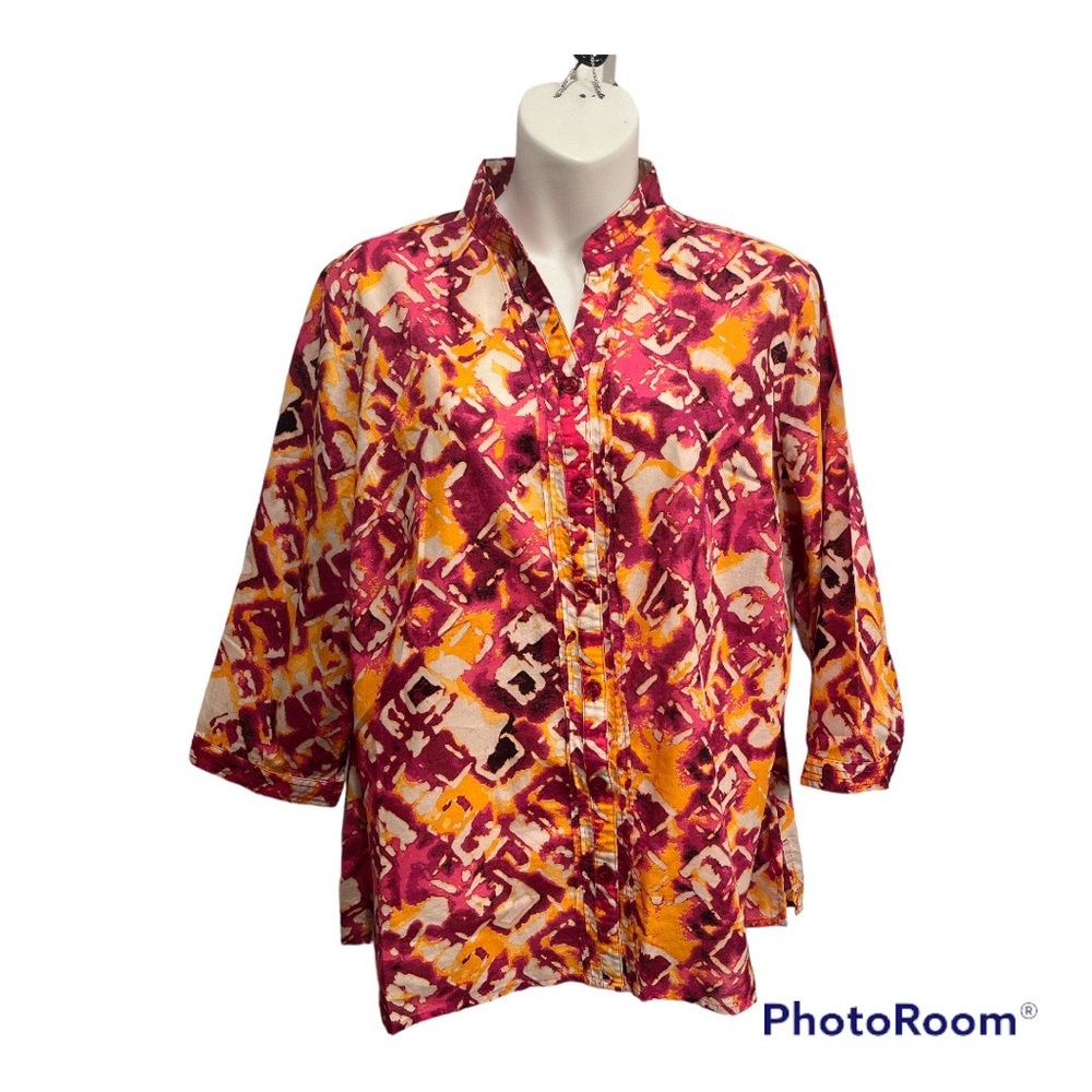 Breckenridge print top. Size petite large. In orange and pink